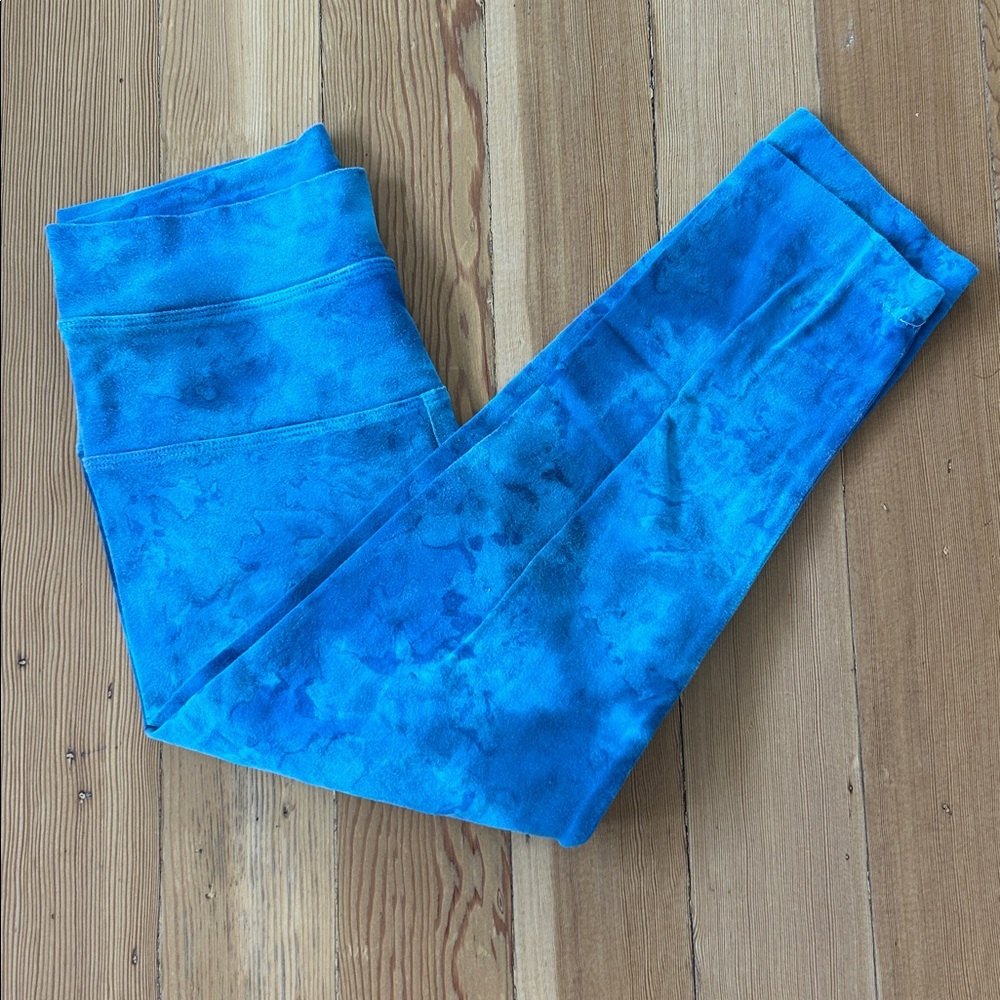 HARD TAIL FOREVER tie dye blue capri yoga leggings size S 90% cotton 10% lycra - Picture 8 of 13